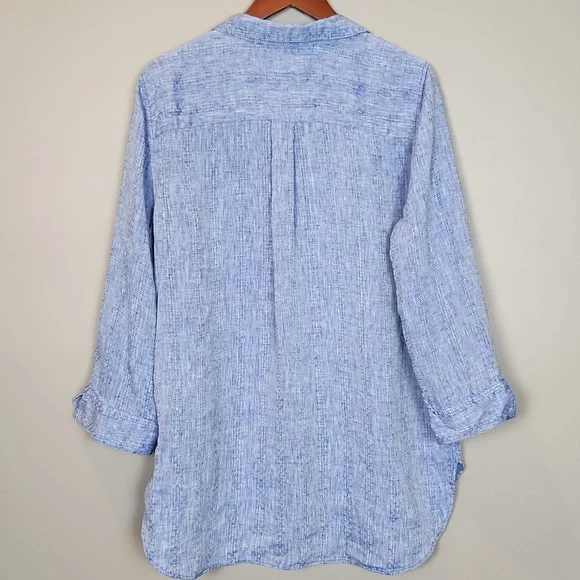 Chico's 100% Linen No Iron Blue Button-Up‎ Blouse Size 14 - Picture 2 of 12